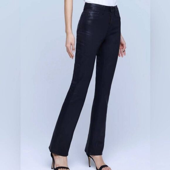 L'Agence Oriana High Rise Straight Leg Noir Coated Jeans Sz 24 Black Shimmery - Picture 11 of 12